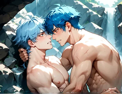 Blue-haired Muscle Orgy in a Snowy Cave! Gay XXX Porn!