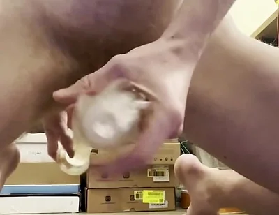 Big Dick Twink Cumming Hard with a Sex Toy Fleshlight and Huge 21cm Dildo