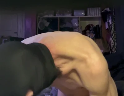 Crossdresser Michelle Wearing Black Bodysiit While Playing with Cock