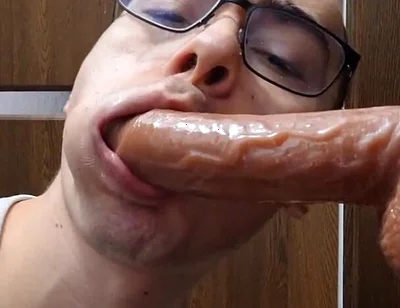 Twink Sucks Stepdaddy's Big Cock and Gets Facial Cum (ejaculating Dildo)