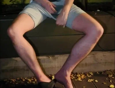 Amateur Twink in Adilette Sandals Wets Himself in the Garden and Takes His Cock Out