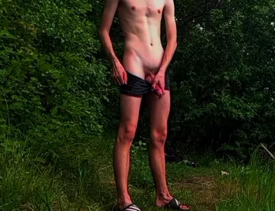 Young Twink Guy Jerking off Dick on the Riverbank