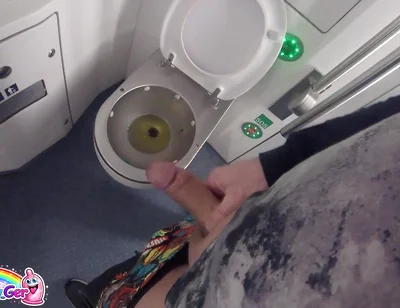 I Peed in the Toilet on the Moving Train and Then Jerked off My Thick Cock in Sexy Underwear. I Was About to Come