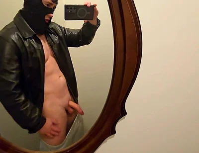 Mirror Leather Jerk off! Hot Stepdaddy Pumps Thick Cock & Shoots Big Load on His Shirt - Follow on X Phantomgentx