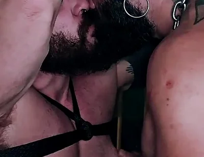 Muscle Hairy Sub Bondage & Piss. Bearded Master Uses a Kinky Pig