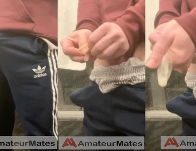 Amateur Horny Flatmate Cums in Condom in Adidas Sportswear