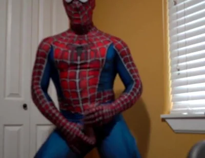 Cumming in a Spider Man Costume
