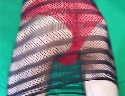 Red Lace Panties Under Fishnet Dress