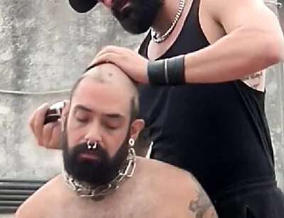 The Bearded Master Has a Hairy Pig Slave and Shaves Its Head.