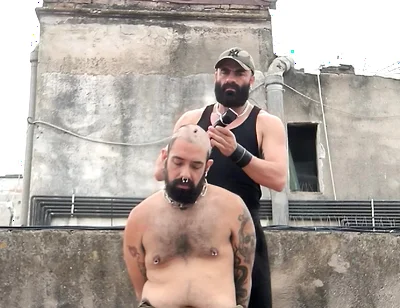 The Bearded Master Has a Hairy Pig Slave and Shaves Its Head.
