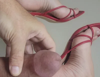 Jerking Big Cock off in Red Heels