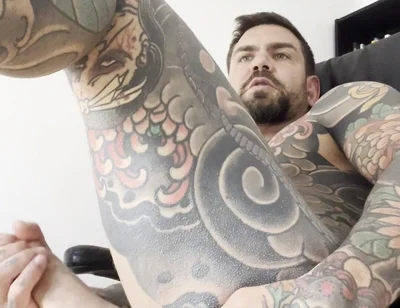 Tattooed Spanish Shows Ass and Jerks off
