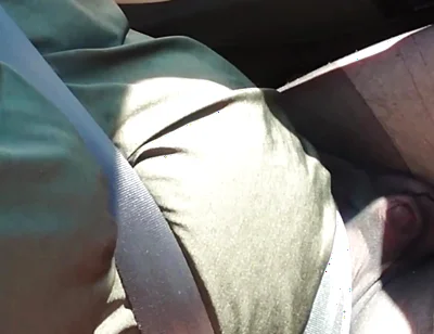 Nylonjunge Driving Car in Black Pantyhose