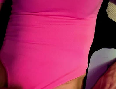 Cdmichelle Wearing Pink Bodysuit with Hard Nipples Cumming on Leg