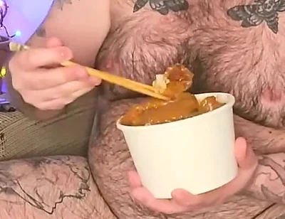 Stepdaddy Stuffs His Face with a Takeaway and Enjoys It so Much He Wanks with the Sauces!