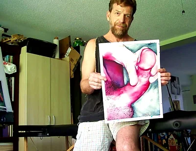 Hairyartist in Ripped Shorts During Art Studio Tour