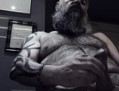 Bearded Stepdad Smoking and Shooting Cum