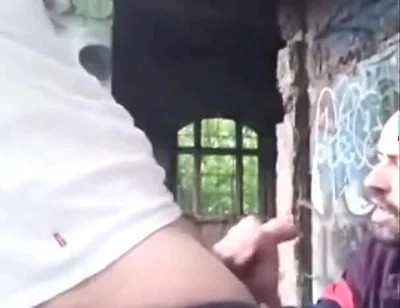 A Dude Is Jerking off in an Urban Exploration Setting and Gets Caught by a Blowjob Artist.