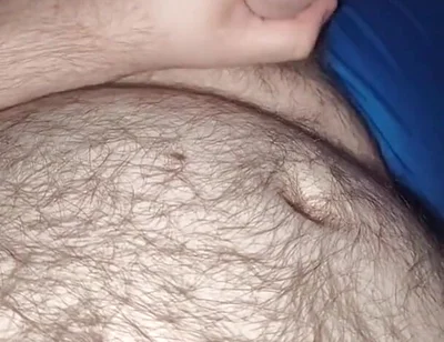 Fat Bear Jacking off & Cumming on Hairy Belly