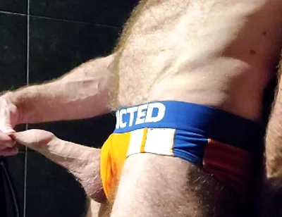 Muscle Bear Showing off His Uncut Cock