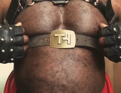 Black Muscle Close up Harness Belted Titplay