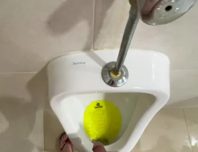 Dared to Piss Fully Naked in Public Toilets Urinal