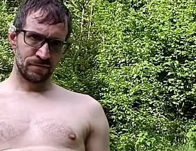 Masturbating Outside in the Woods Completely Naked, Huge Cumshot
