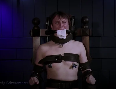 Rikki in Bondage Chair Steel Gag System & Sock Stuffing