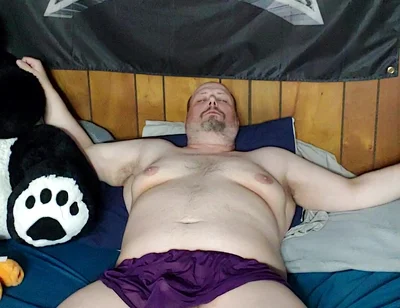 Chubby Guy Jerks off Wearing Women's Lingerie