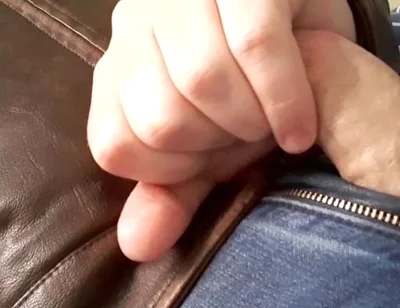 Edge and Cum on New Brown Leather Jacket