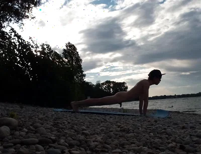 Slender Nudist Boy Does Yoga Nude on a Naturist Beach. Naked Yoga Video by Jon Arteen Gay Porn Model Skinny Naturist Twink Prac