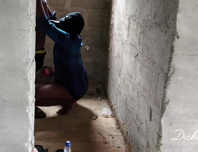 Fucking Ebony Big Wasit Bussy Inside the Toilet of an Uncompleted Building After a Blowjob