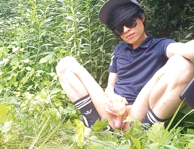 Gay Twink Jon Arteen Jerks off His Cock with an Oiled Fleshlight Outside in the Wilderness, His Cock Leaks Precum and Ejaculates