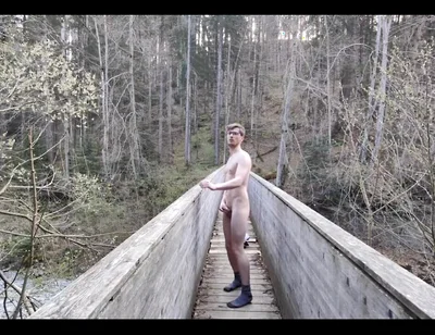 Horny French Twink Is Jerking off Outside on a Bridge