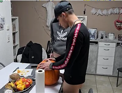 Gay Boys Have Fun: We Fuck The Halloween Pumpkin And Cum On It