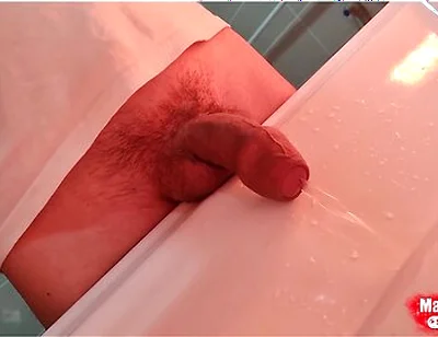 Fat Uncut Cock Long Pissing In The Washbasin