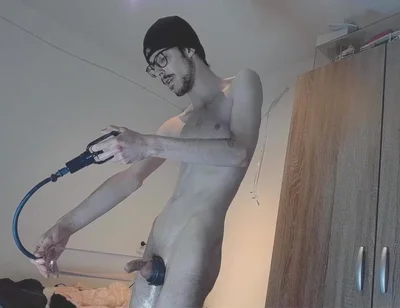 22 Year Old Guy Plays with Penispump and Oil