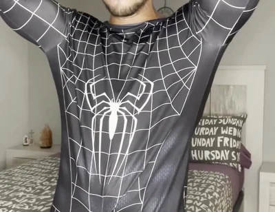 Big Cumshot with My Big Cock and No Hands! Spiderman Outfit