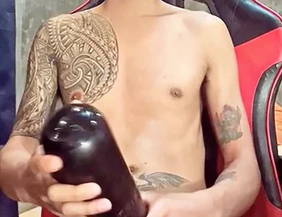 Pinoy Horny Inked Twink Playing with His Masturbator Toy