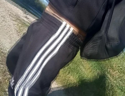 Who Will Spot This Twink in a Black and White Adidas Tracksuit, Flashing His Cock in Public Going Commando Freeballing, Peeing I