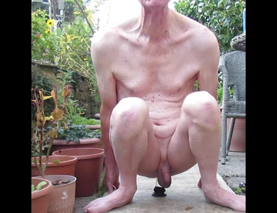 Riding Large Glass Cock Outdoors