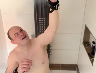 Slave Tied in Shower with Very Hot Water