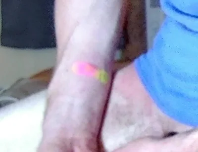 Jerking off with Blue Beater on, Standing up Near Camera