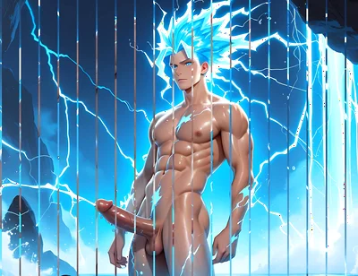 Lightning Elemental Solo Boy Jerking Erect Dick with Electric Glow