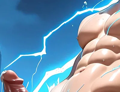 Lightning Elemental Solo Boy Jerking Erect Dick with Electric Glow