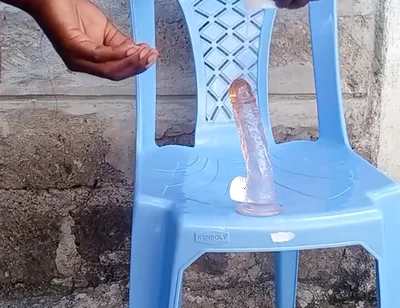 Big Black Ass Bottom Fucking His Asshole with a Dildo Outside