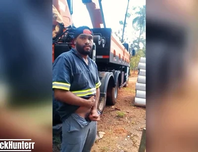 Worker Masturbating at the Construction Site Behind the Company Truck