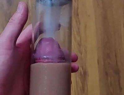 Just a Moment After an Intense Orgasm! a Penis Vacuum Pump Full of Sperm!