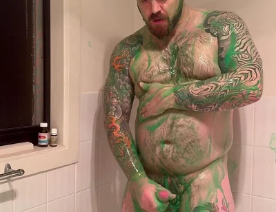 Chubby Bear Covers Himself in Slime and Jerks off