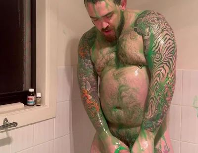 Chubby Bear Covers Himself in Slime and Jerks off